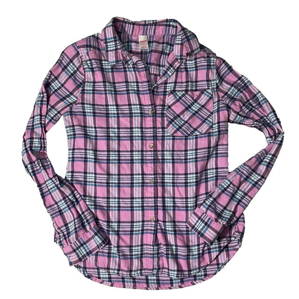 Bongo Size Small Pink & Blue Plaid Thin Fall Girly Flannel
